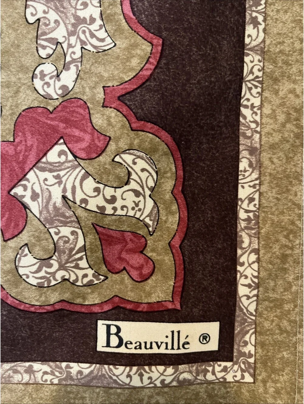Beauvillé French Tablecloth 132x120 Burgundy Gold 100% Cotton Luxury France New